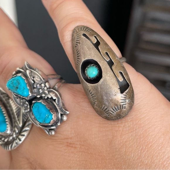 Vintage sterling silver Signed Turquoise Shadow Box Ring - Picture 3 of 12